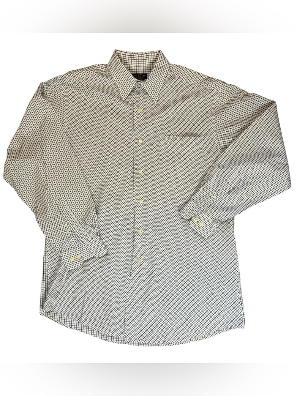 Harold Powell Men’s Large Button Down Shirt Blue White Check 100% Cotton L/S